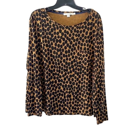 Boden Cheetah Animal Print Long Sleeve Pocket Top US 14 Brown Black Minimalist - Picture 1 of 6